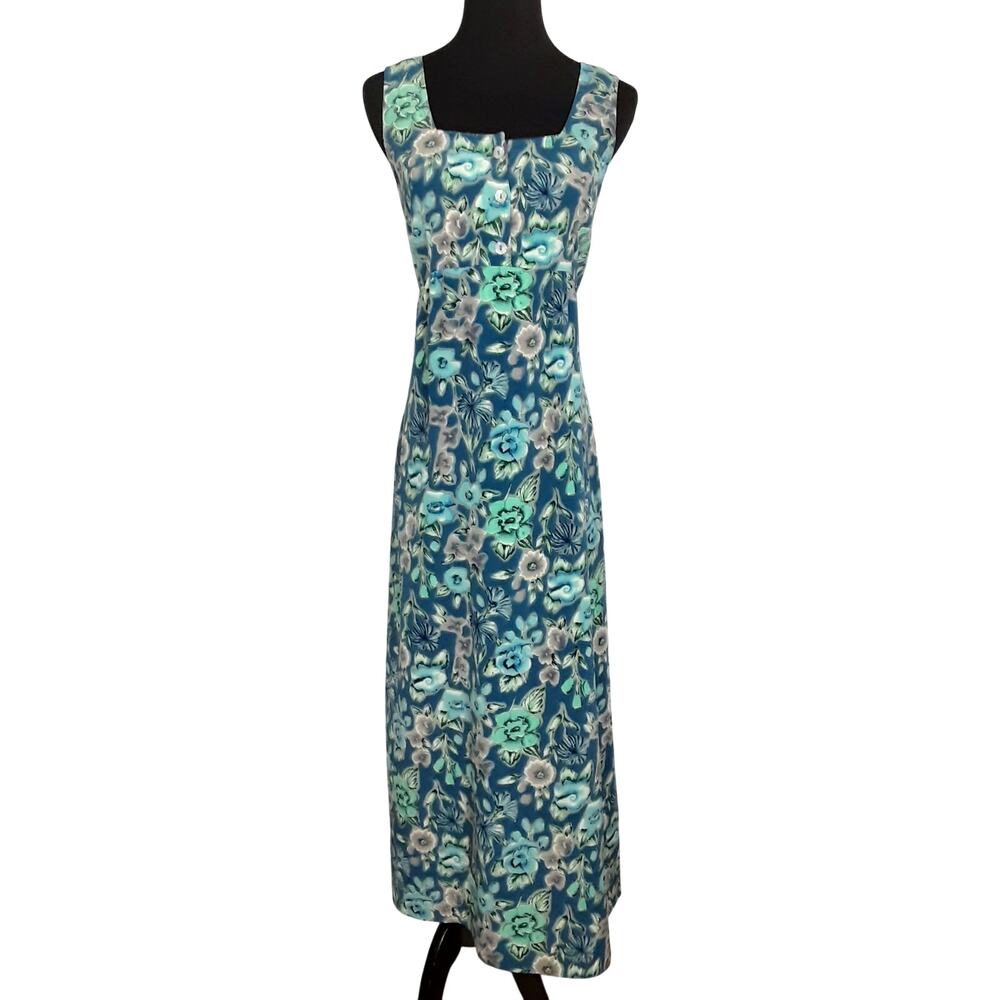 Vintage 90s All That Jazz Floral Maxi Dress Square Neck Womens M Friends Phoebe